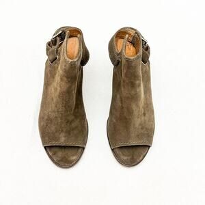 FRYE Dani Shield Slingback Ankle Suede Peep Toe Bootie Size 10 Green MINT